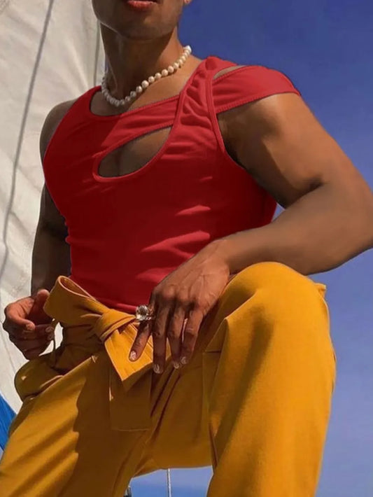 Men's Full Size Asymmetrical Cutout Tank Plus Size