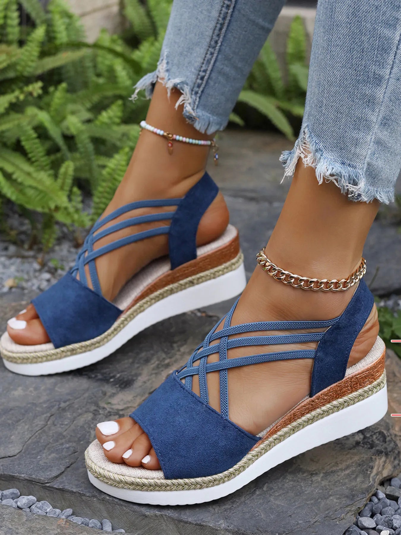 Cross-Strap Platform Wedge Sandals with Ankle Strap