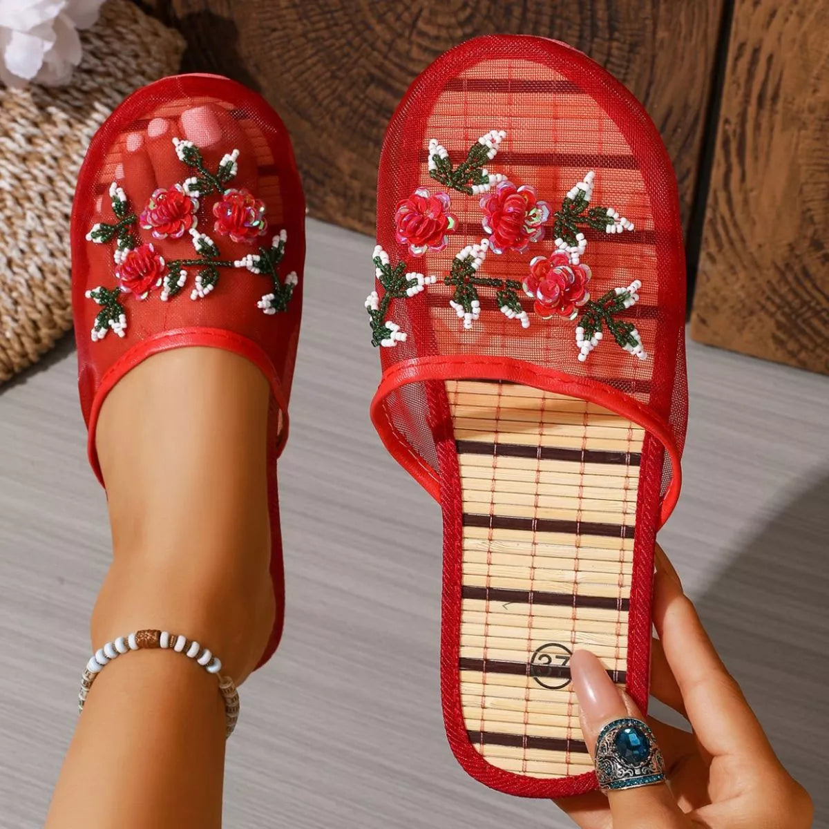 Floral Round Toe Sandals