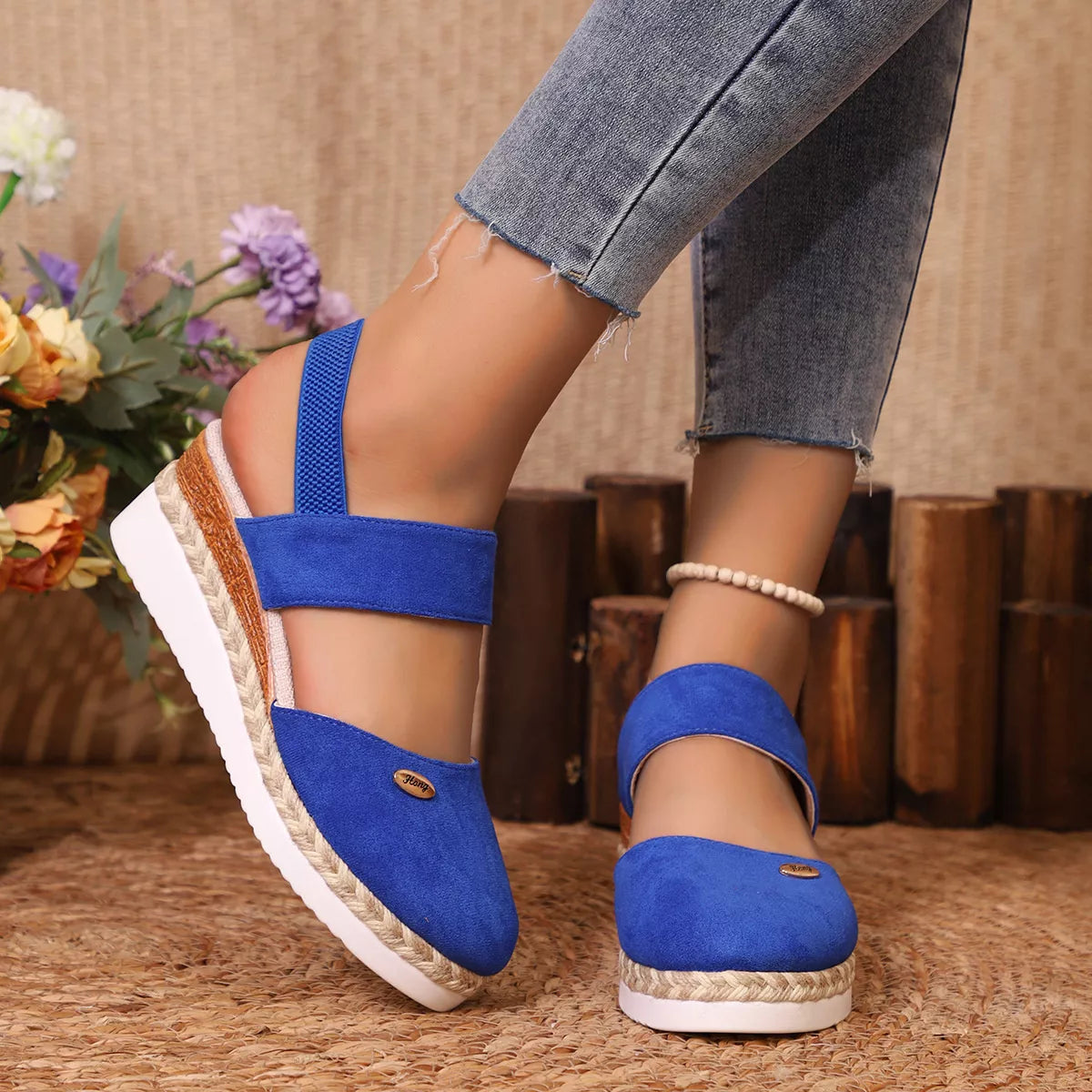Espadrille Wedge Sandals with Ankle Strap
