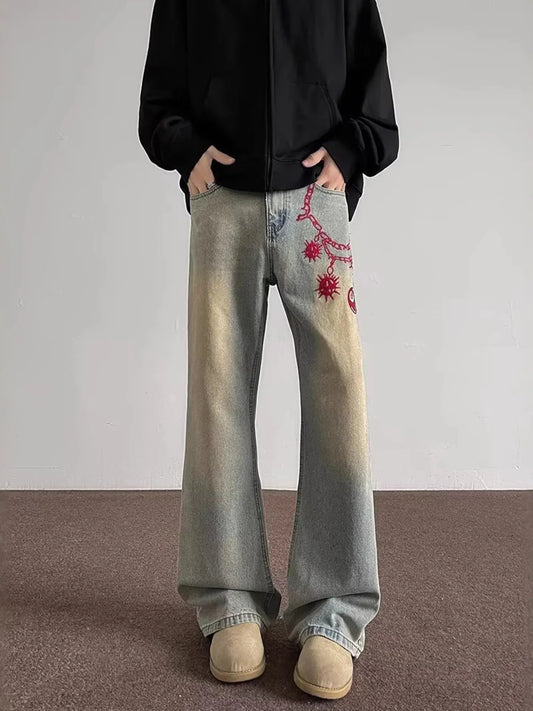 Men's Full Size Embroidered Wide Leg Jeans Plus Size