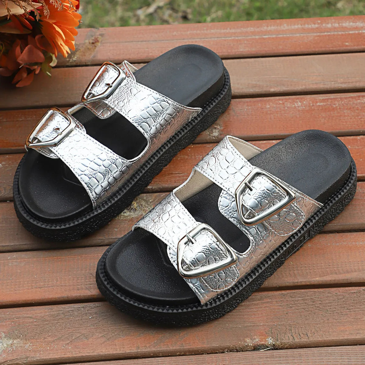 Double Buckle Platform Sandals