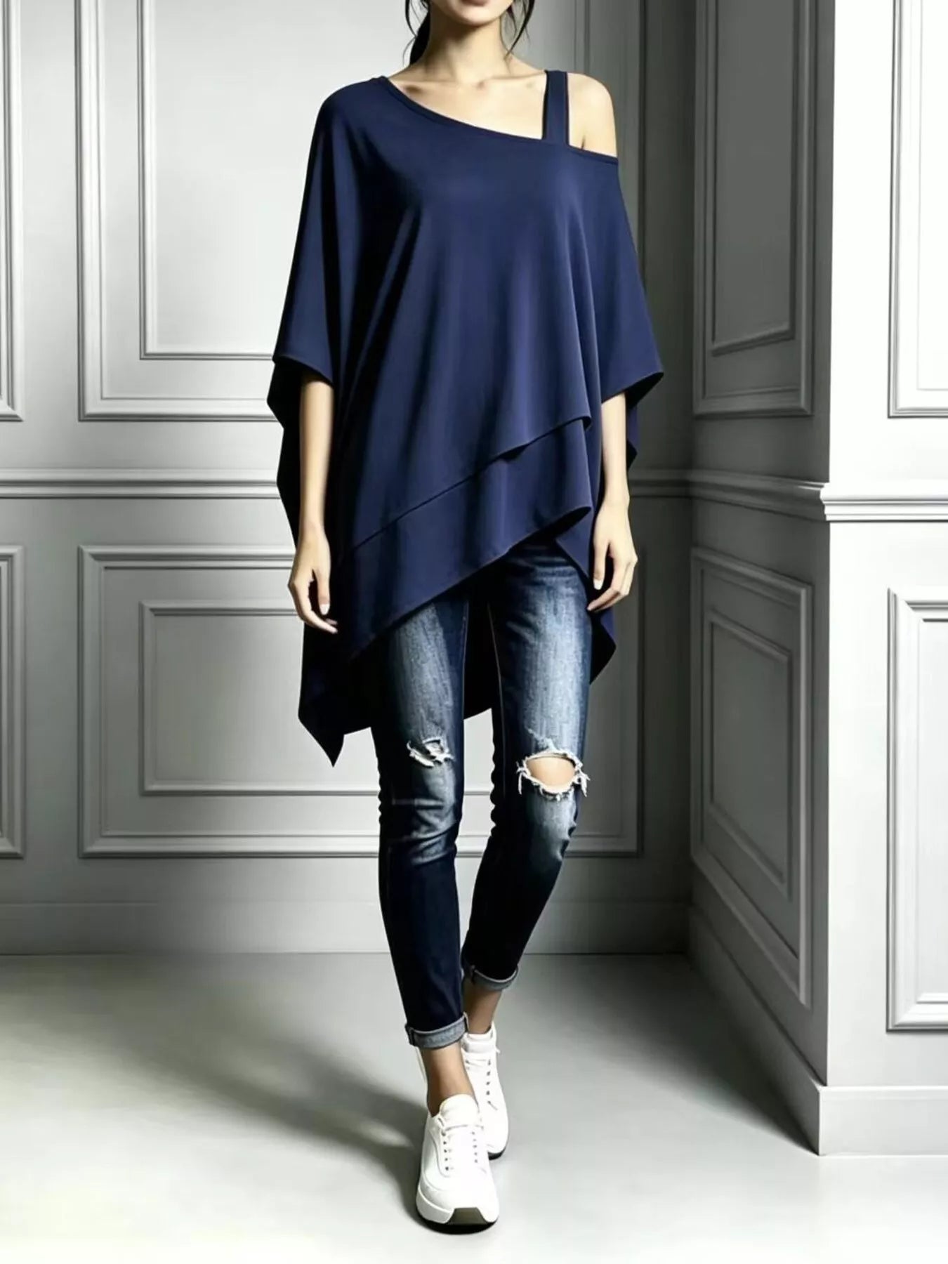 Full Size Asymmetrical Neck Short Sleeve T-Shirt Plus Size