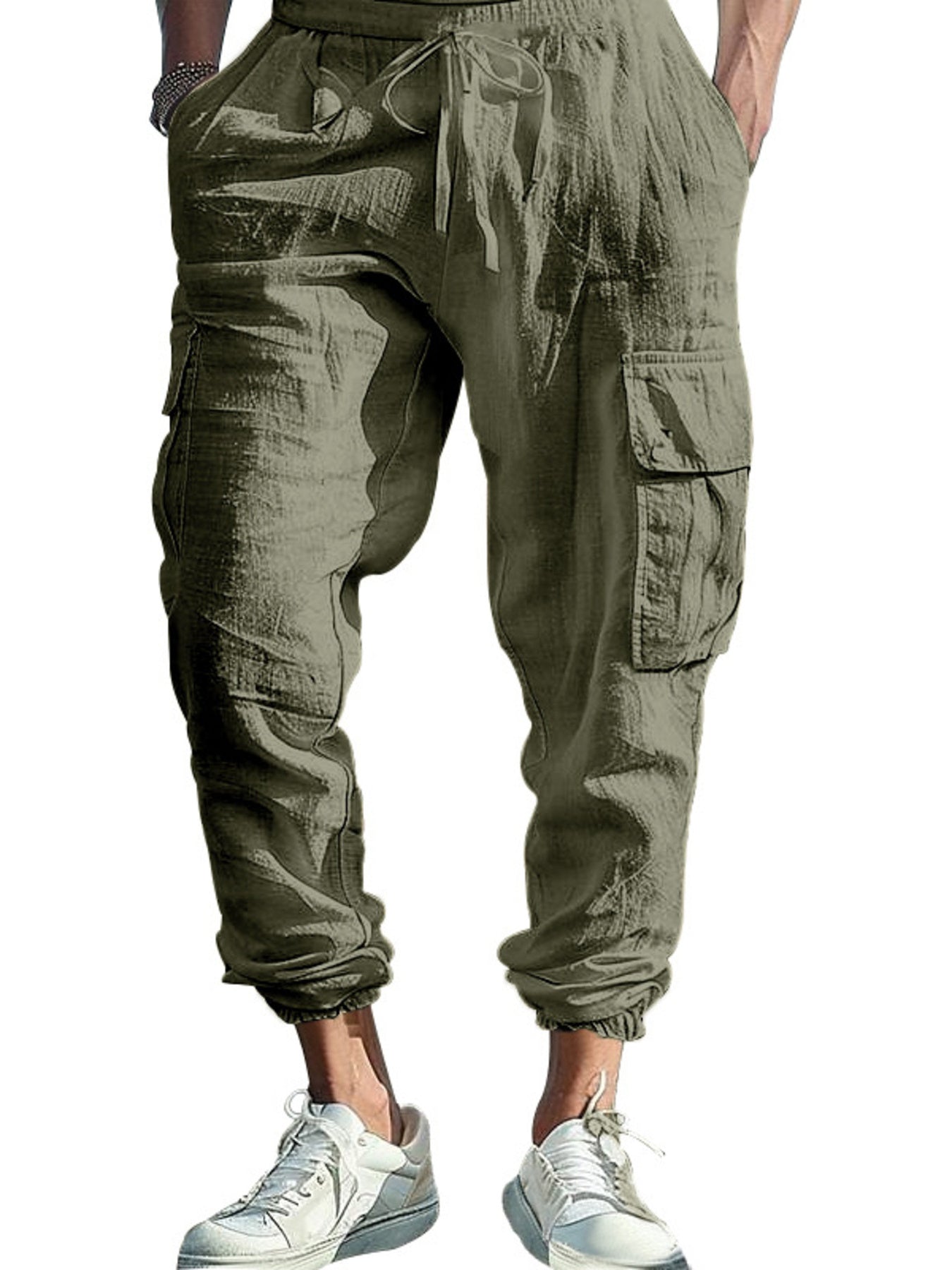 Men's Full Size Casual Cargo Pants with Drawstring Waist Plus Size
