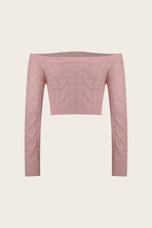 Cable-Knit Off-Shoulder Long Sleeve Sweater