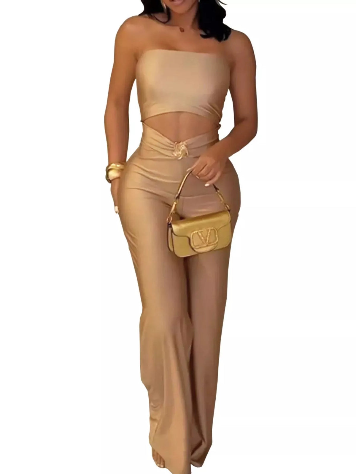 Strapless Cut-out Wide-Leg Jumpsuit