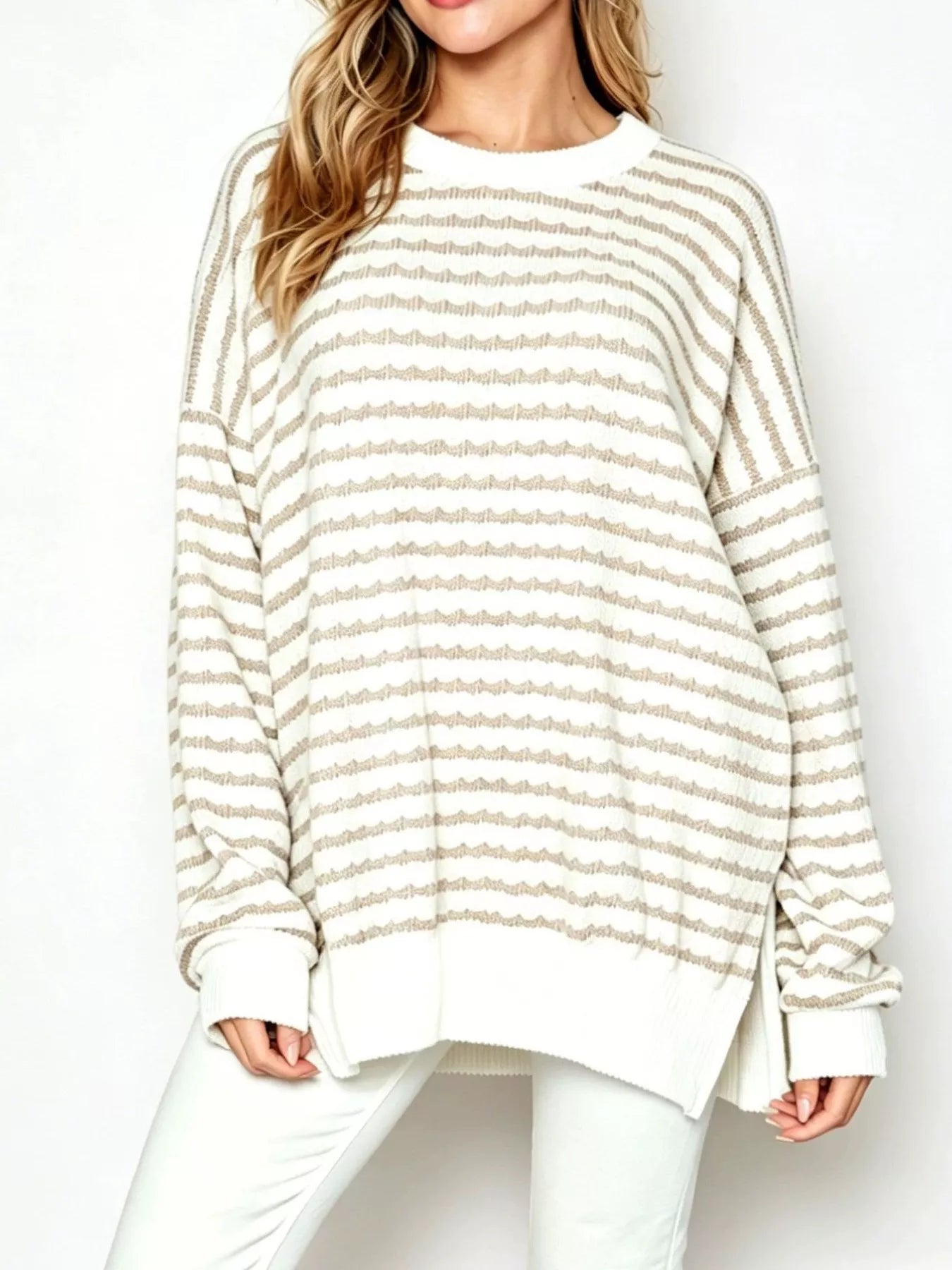 Oversized Striped Crew Neck Sweatshirt