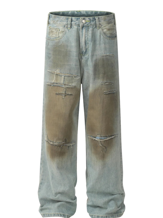 Men's Distressed Wide Leg Relaxed Fit Jeans