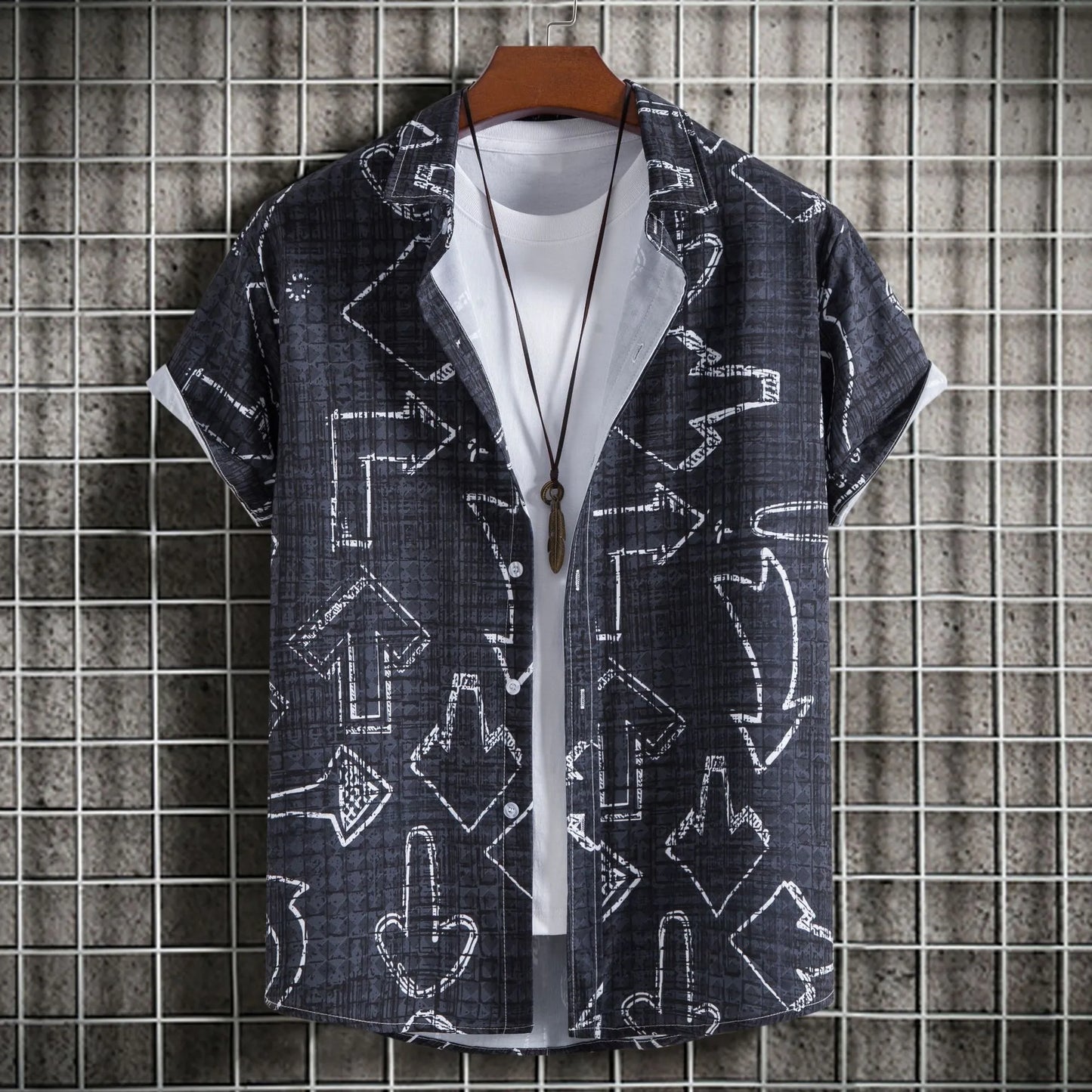 Men's Plus Size Arrow Print Short Sleeve Button Down Shirt