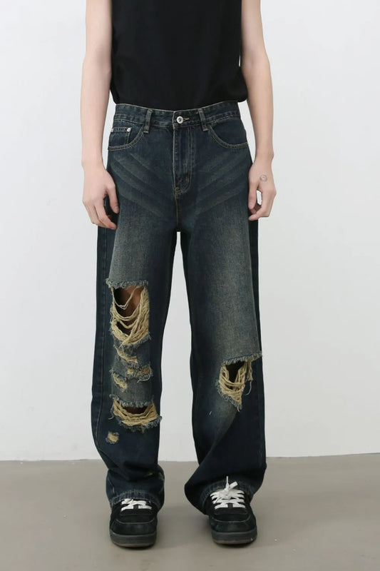 Men's Distressed Wide Leg Jeans