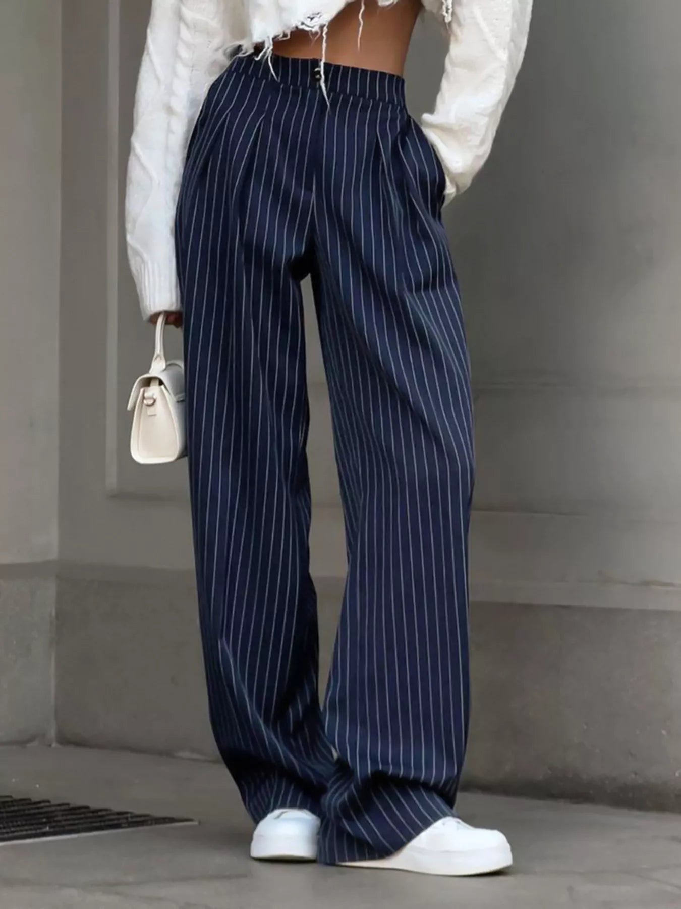 High-Waisted Pinstripe Wide-Leg Pants