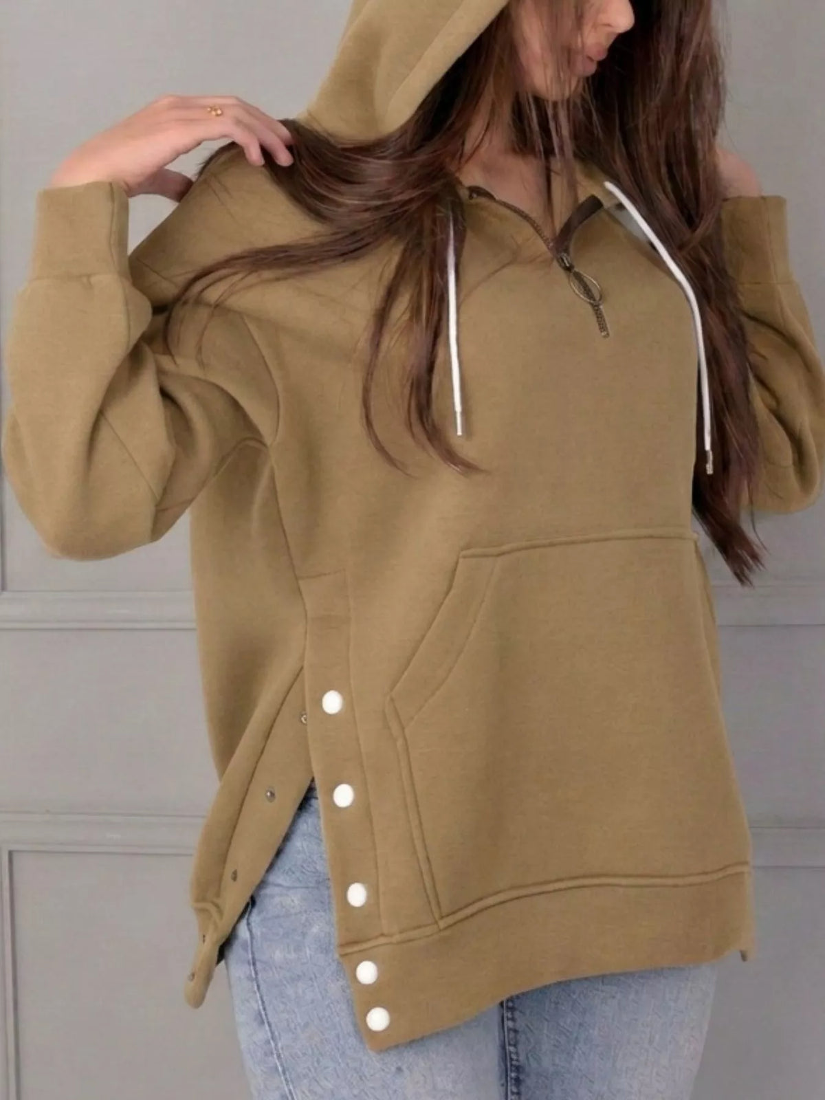 Side Snap Quarter-Zip Hoodie