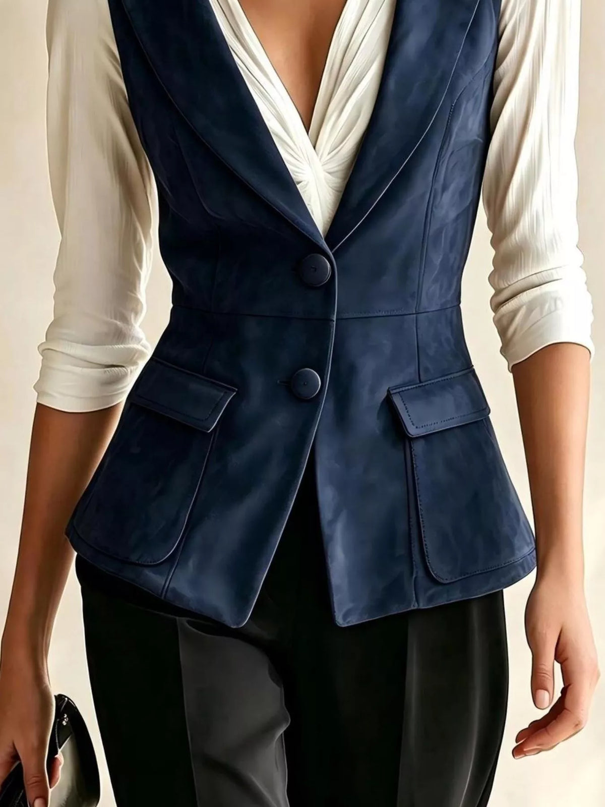 Button-Front Closure Suede Vest Coat