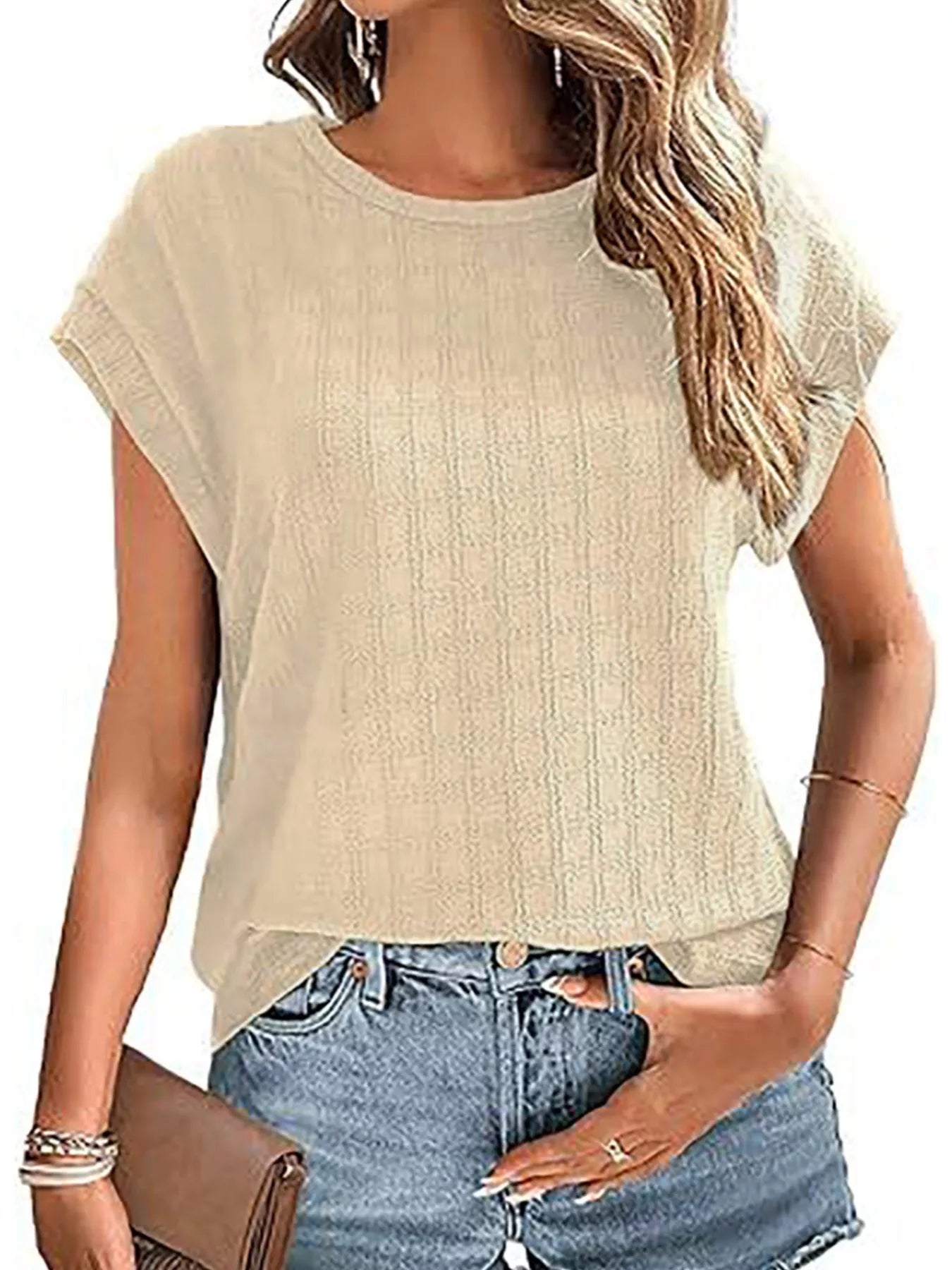 Textured Round Neck Short Sleeve Top