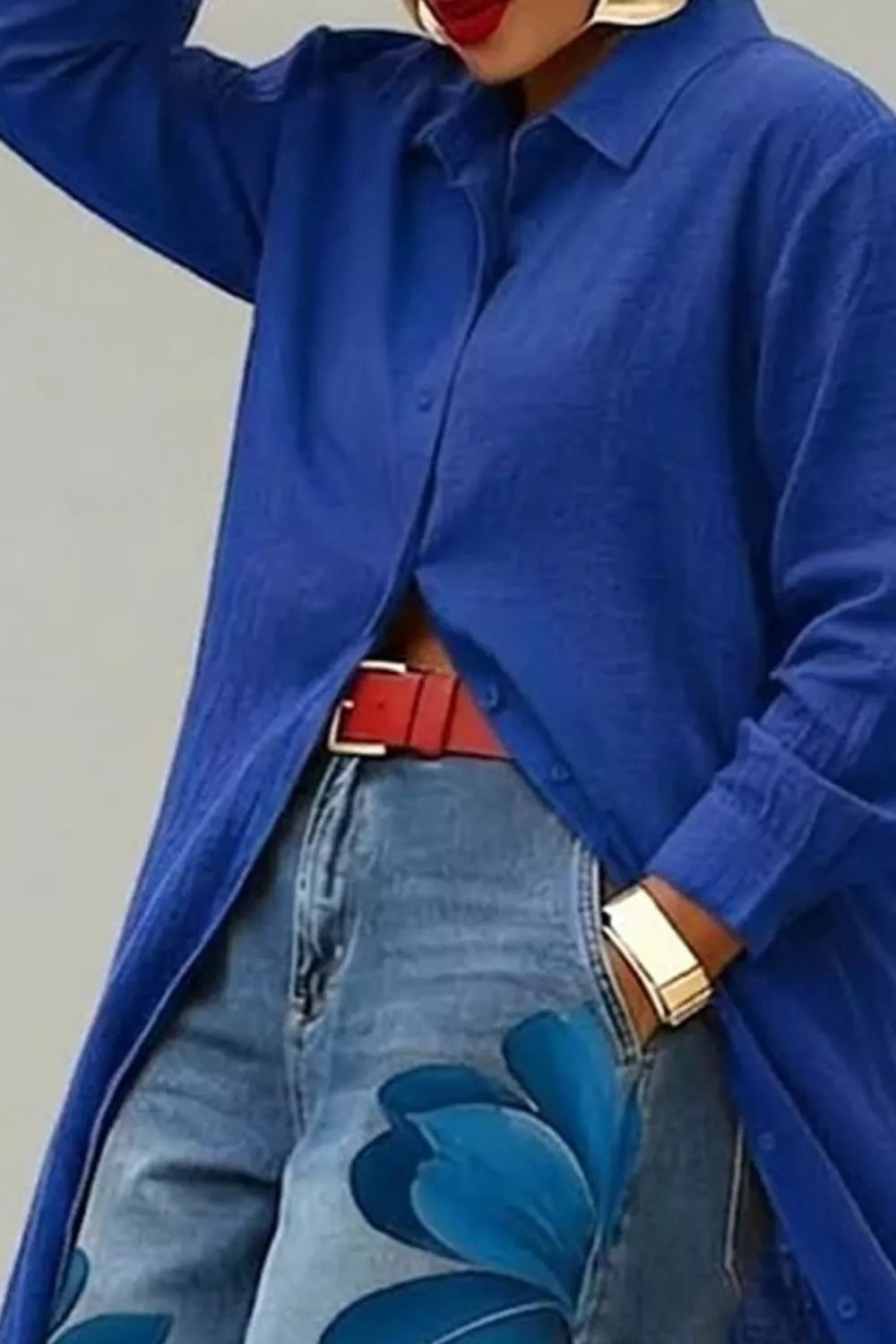 Button Up Long Sleeve Longline Shirt
