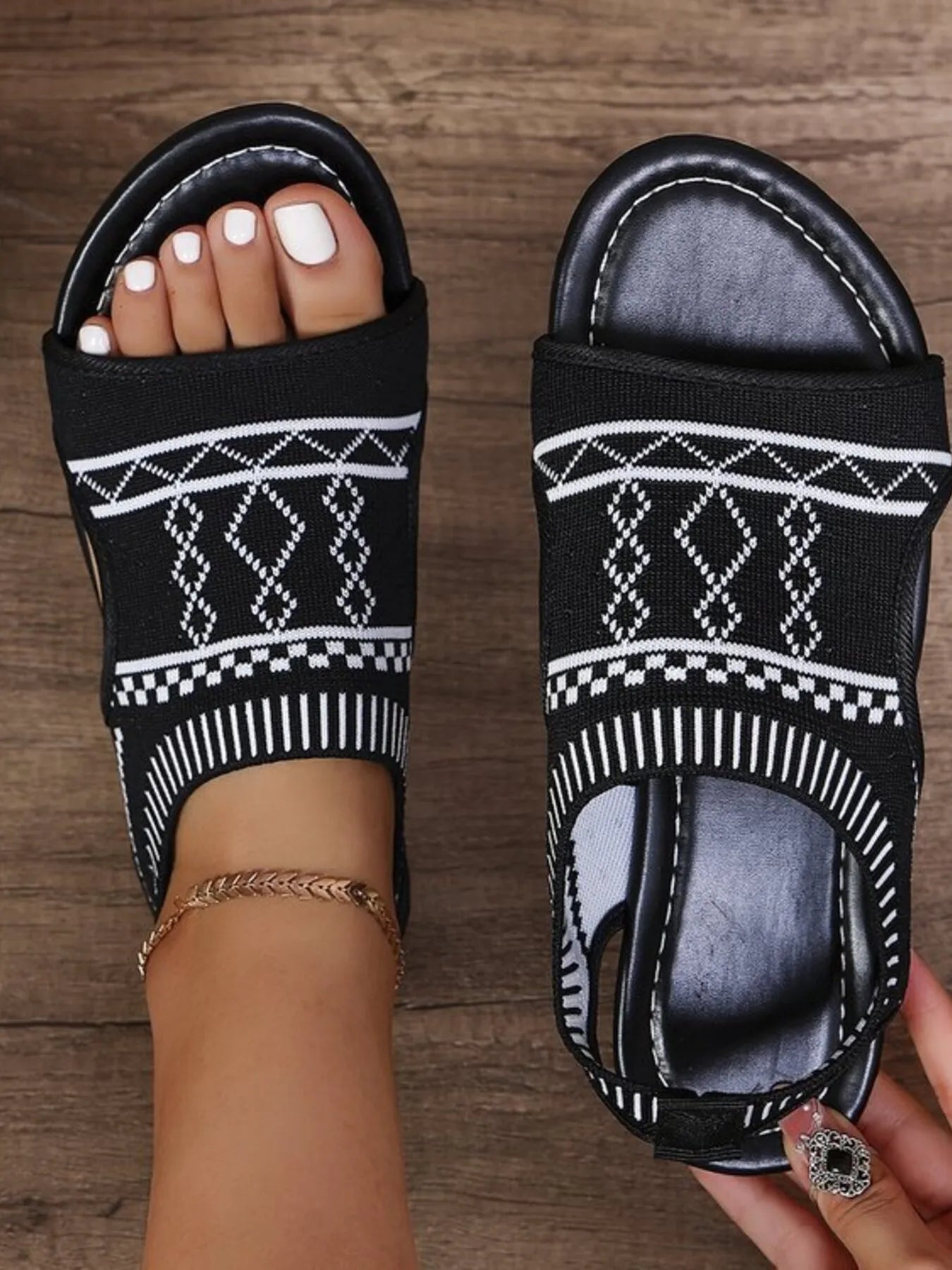 Cutout Mesh Flat Sandals