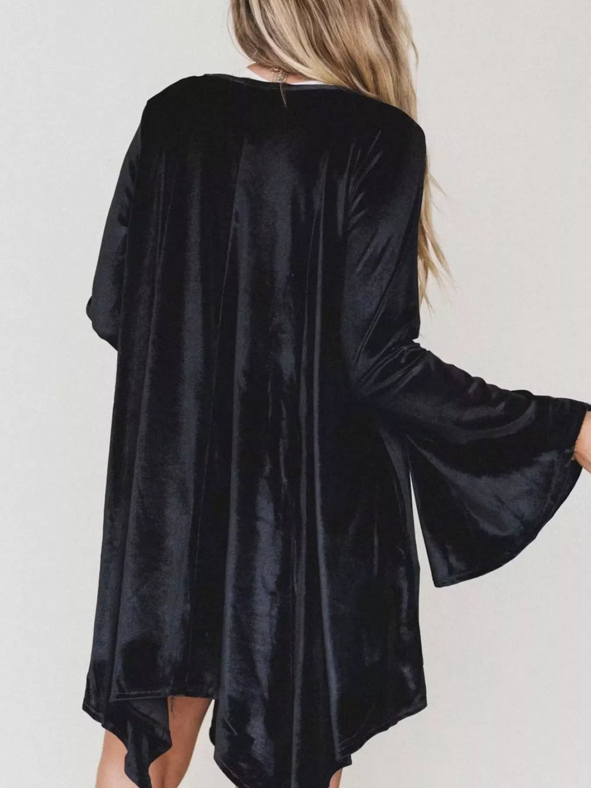 V-Neck Velvet Swing Asymmetrical Dress with Pockets