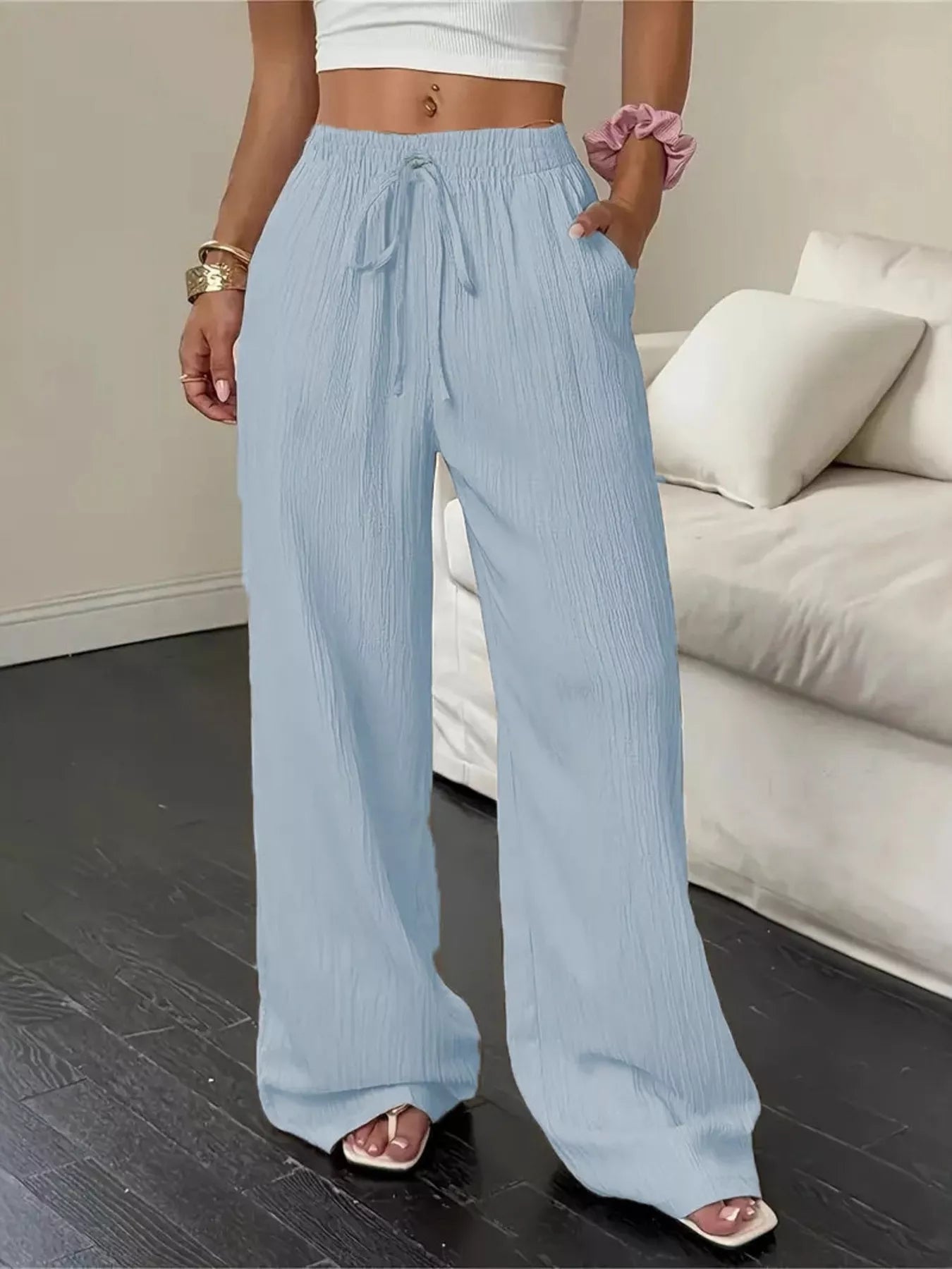Wide Leg Pants with Drawstring