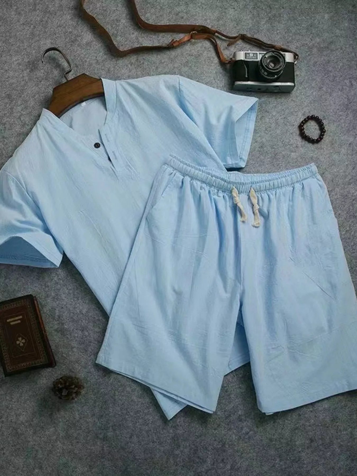 Men's Plus Size Short Sleeve Top and Shorts Set
