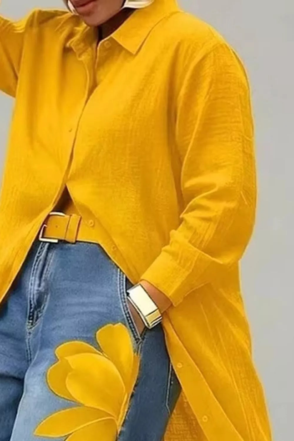 Button Up Long Sleeve Longline Shirt