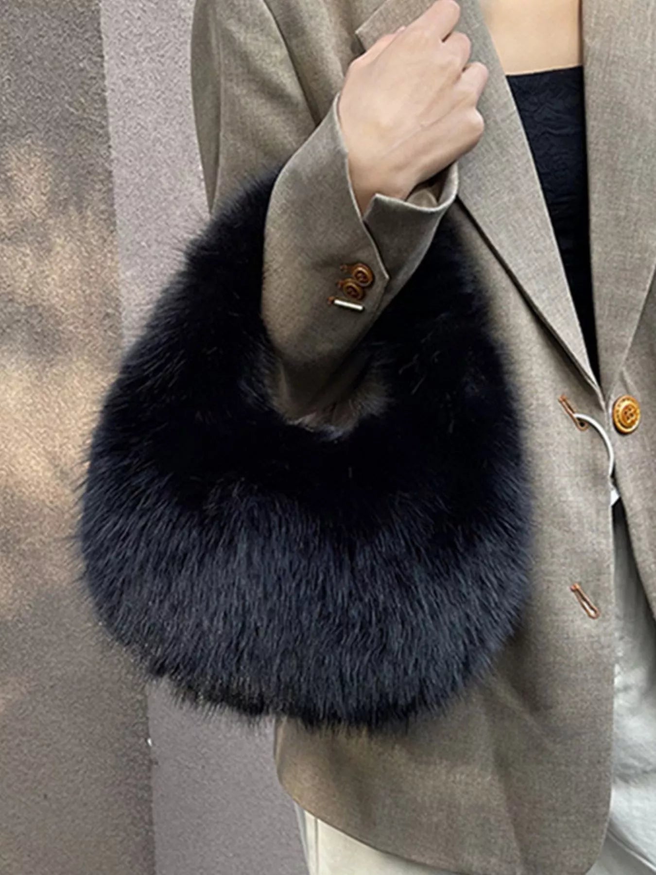 Fluffy Solid Color Handbag
