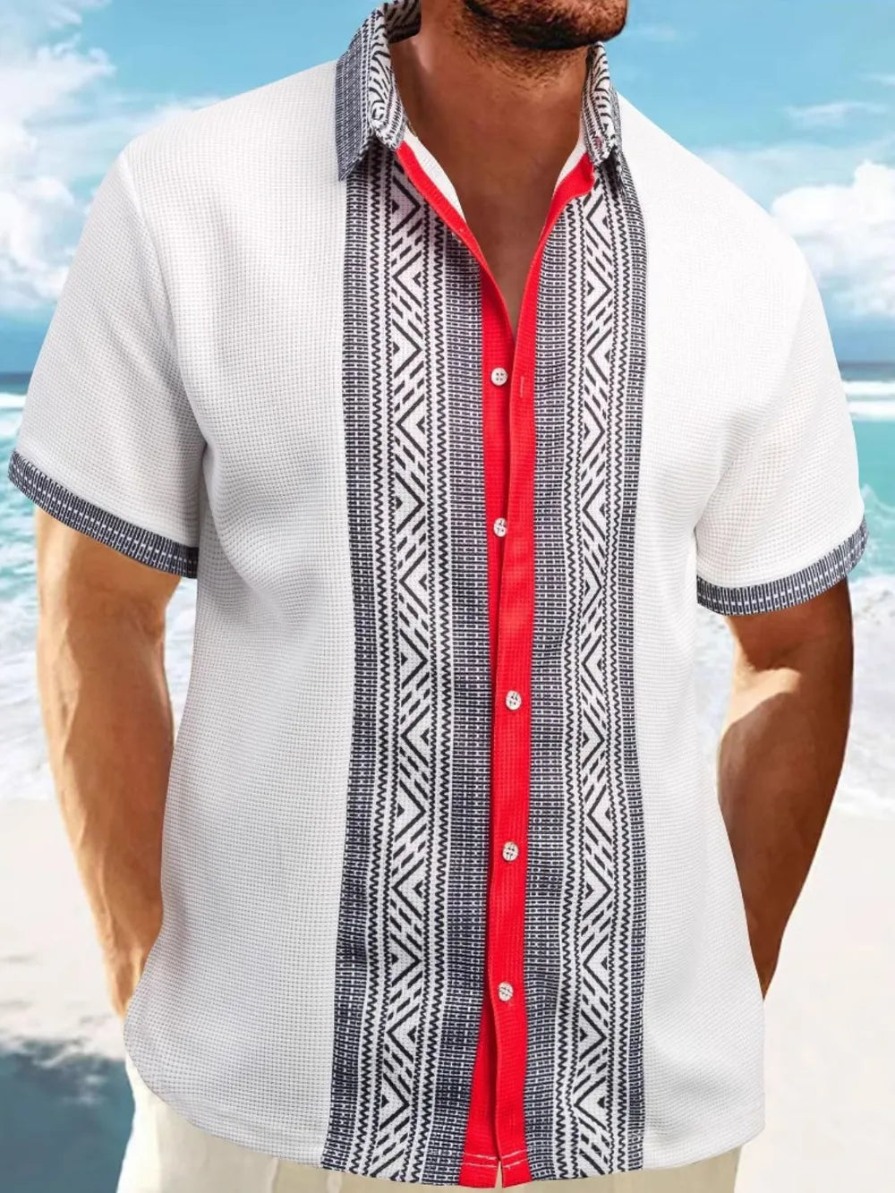 Men's Full Size Contrast Button Down Short Sleeve Shirt Plus Size