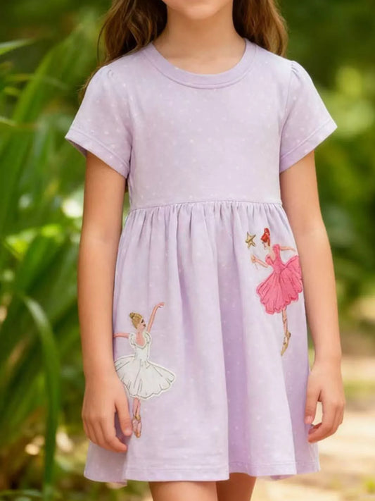 Children's Ballerina Embroidered Round Neck Dress