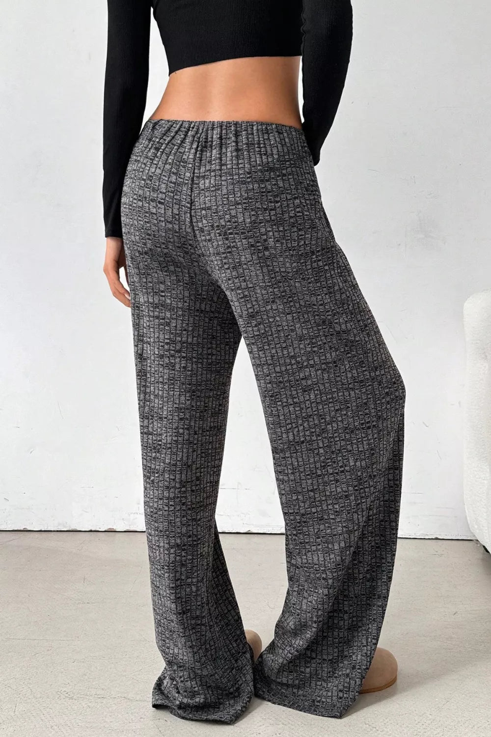 Ribbed Knit Drawstring Wide Leg Pants