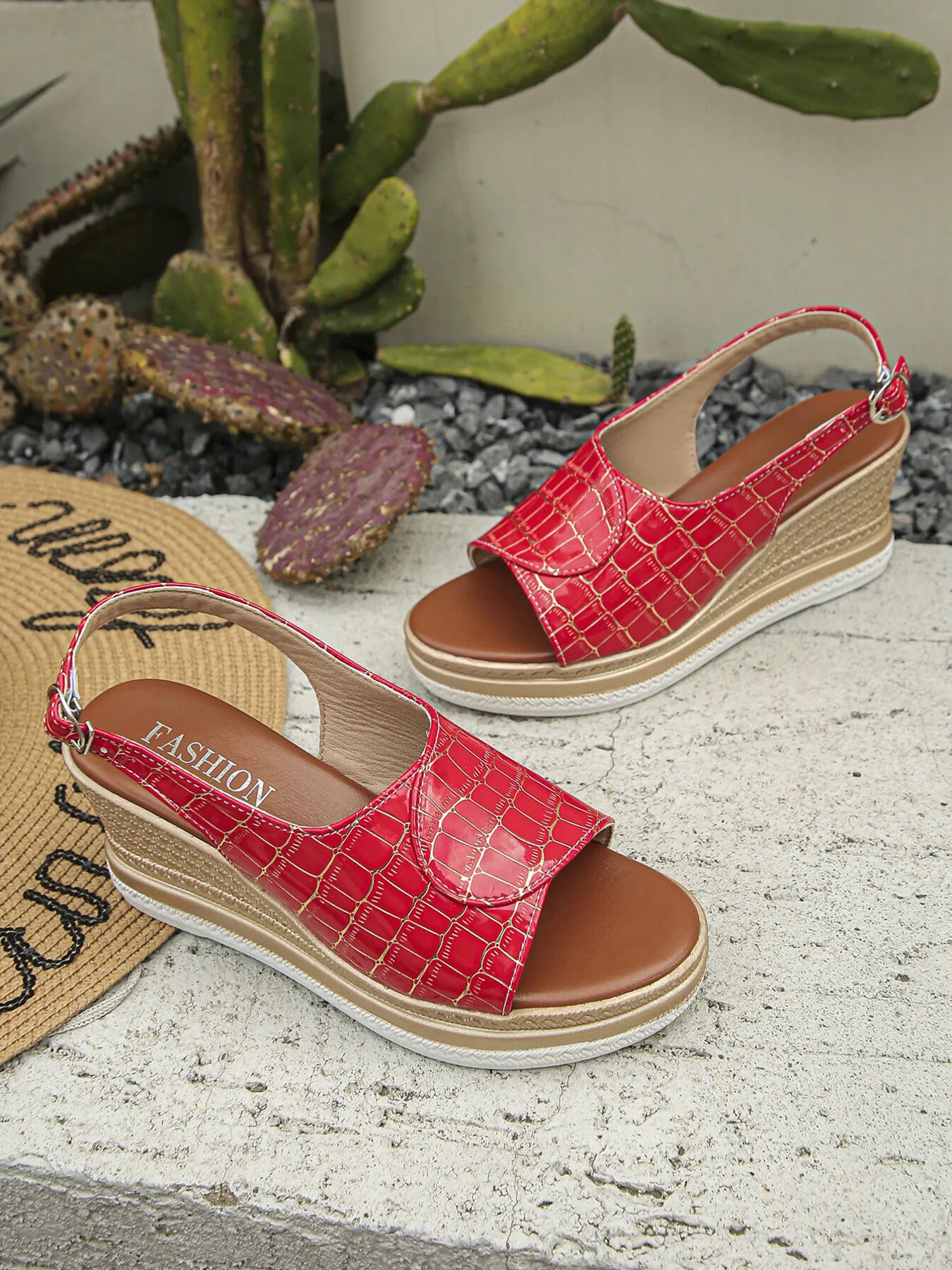 Crocodile Pattern Platform Wedge Sandals