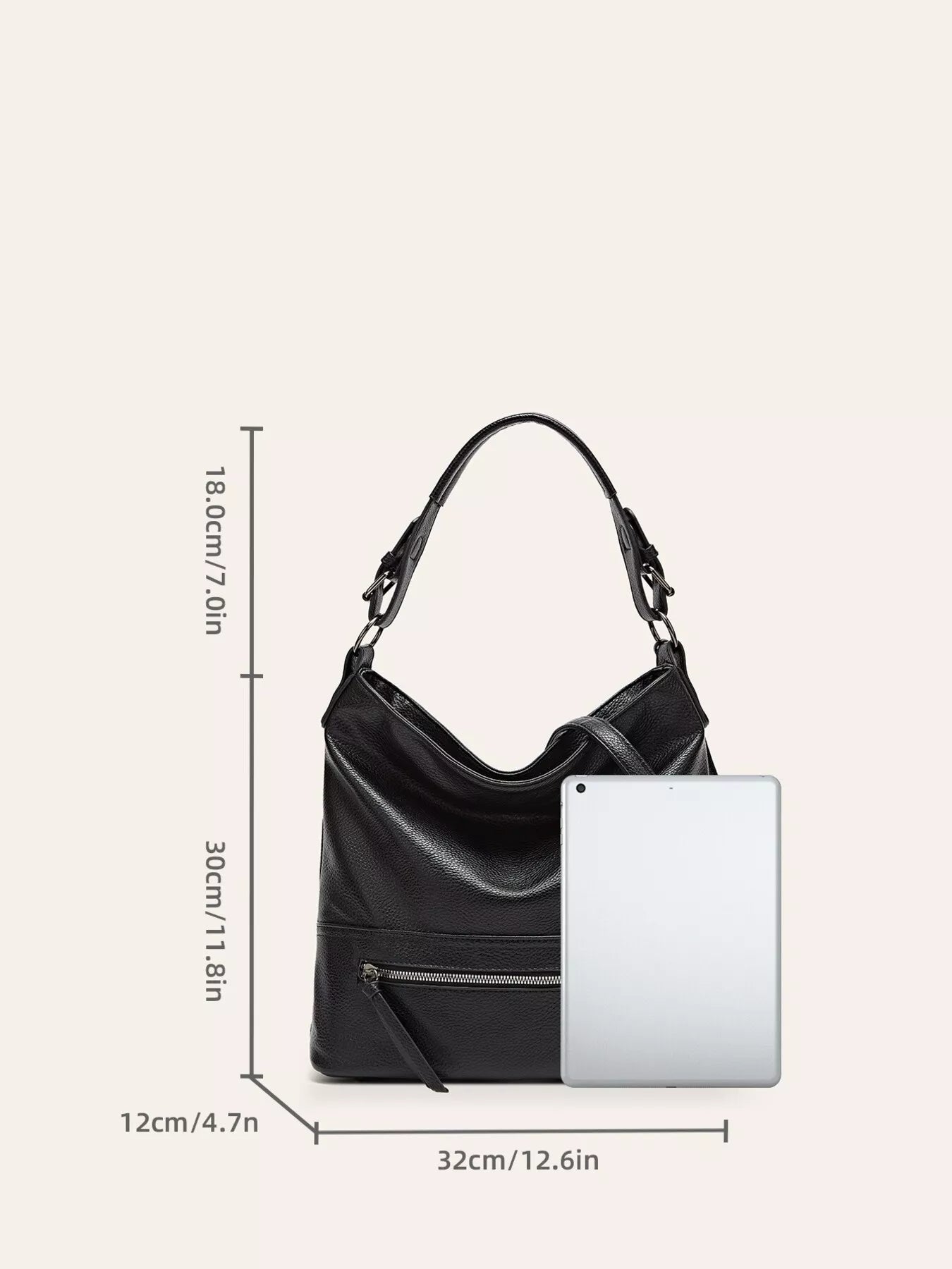 Zip Front Classic Leather Handbag