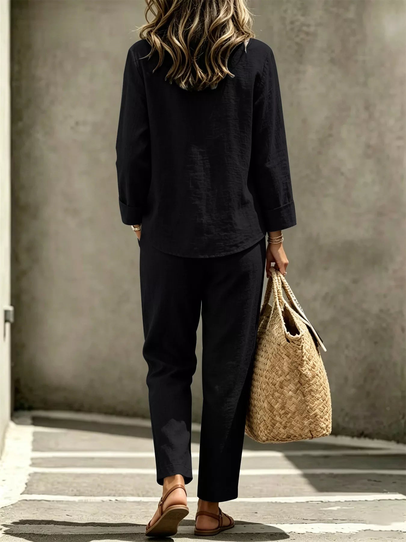Button Detail Long Sleeve Top and Pants Set