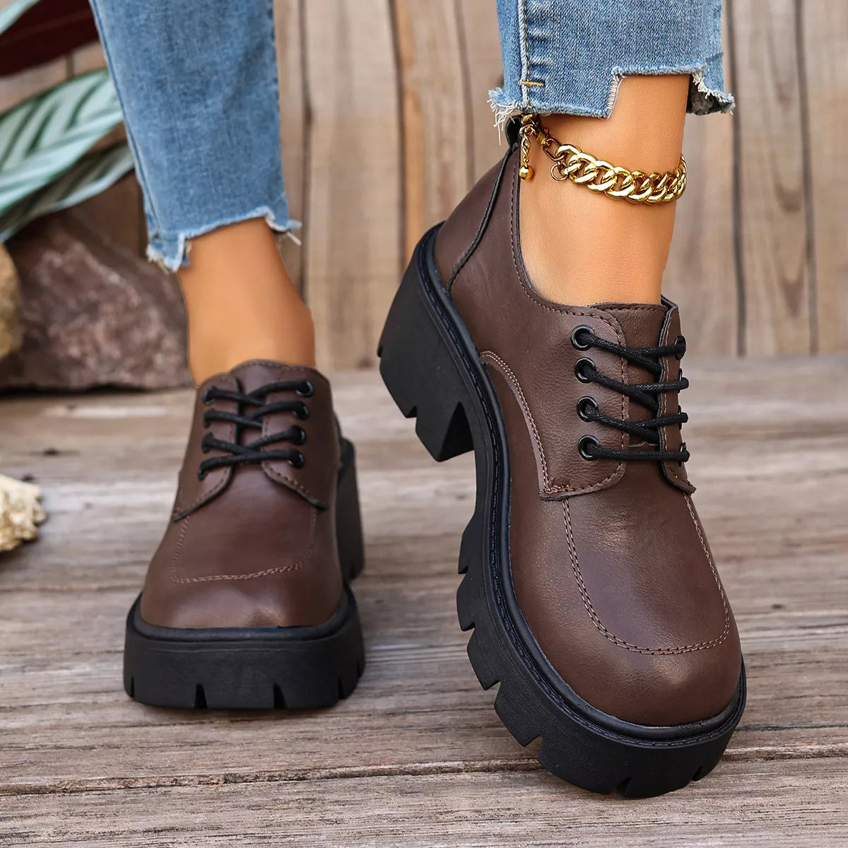 Chunky Platform Lace-Up Oxford Sneakers