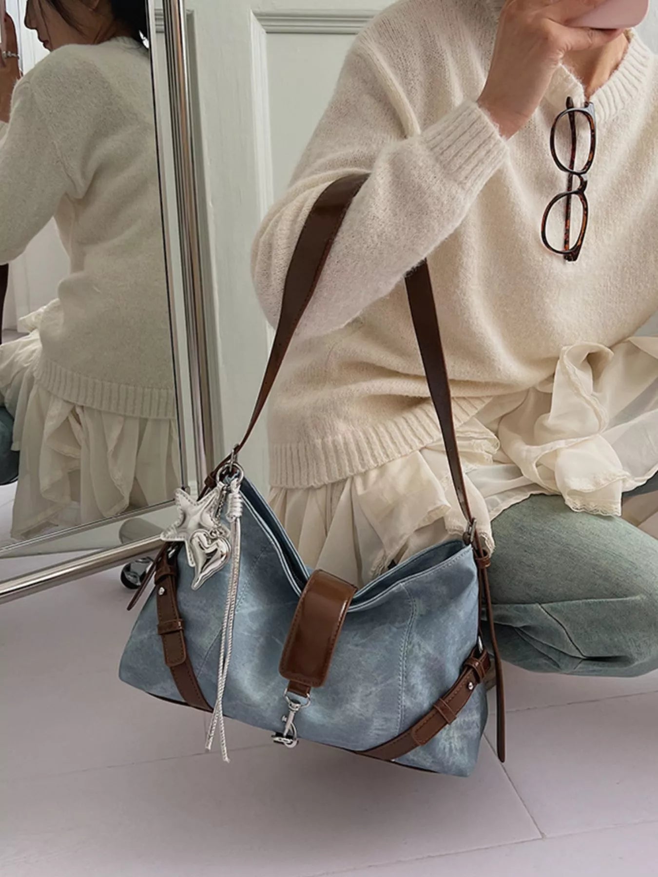 Vintage Wash Crossbody Bag with Leather Accents