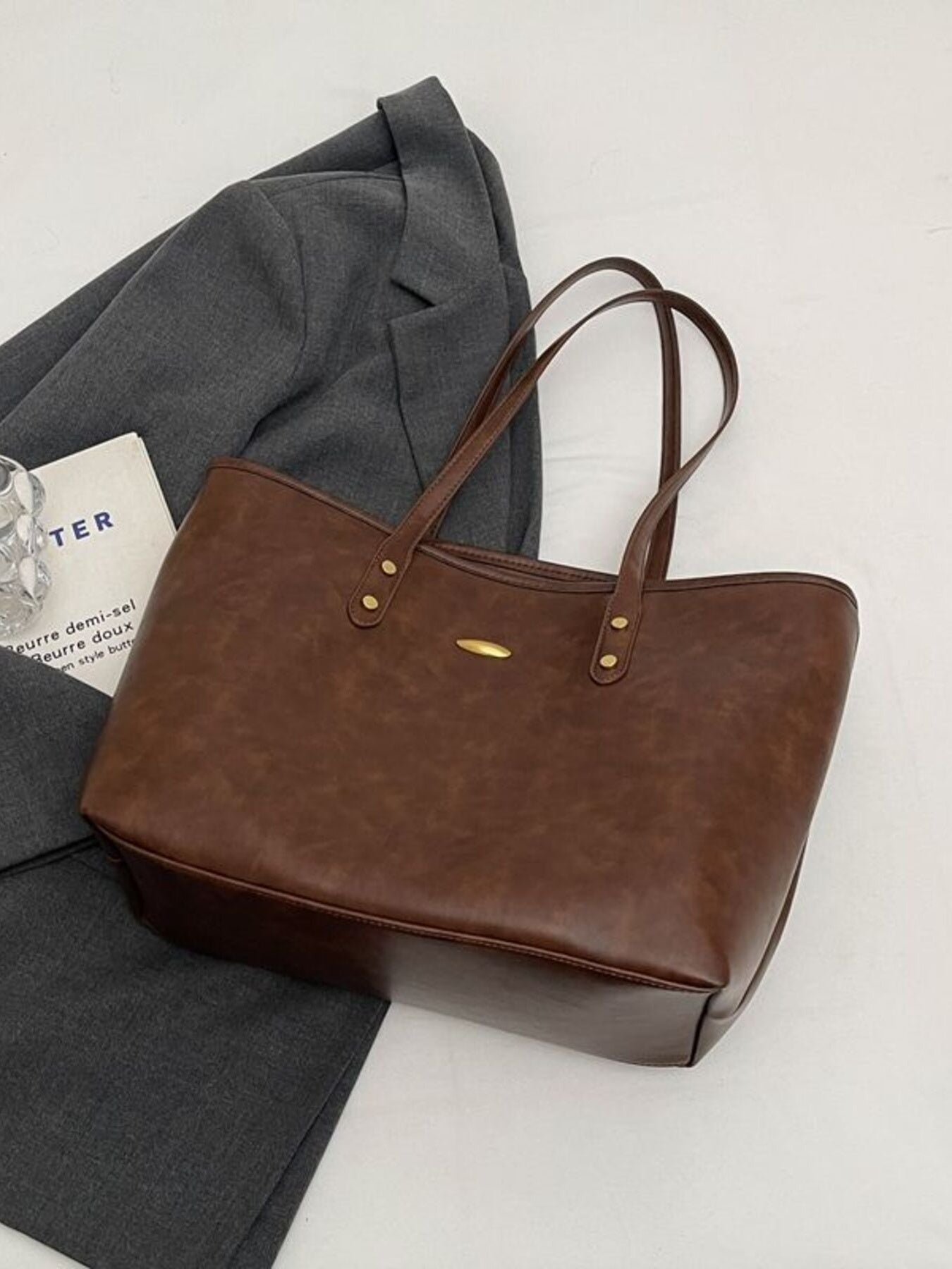 Vintage Style Leather Tote Bag