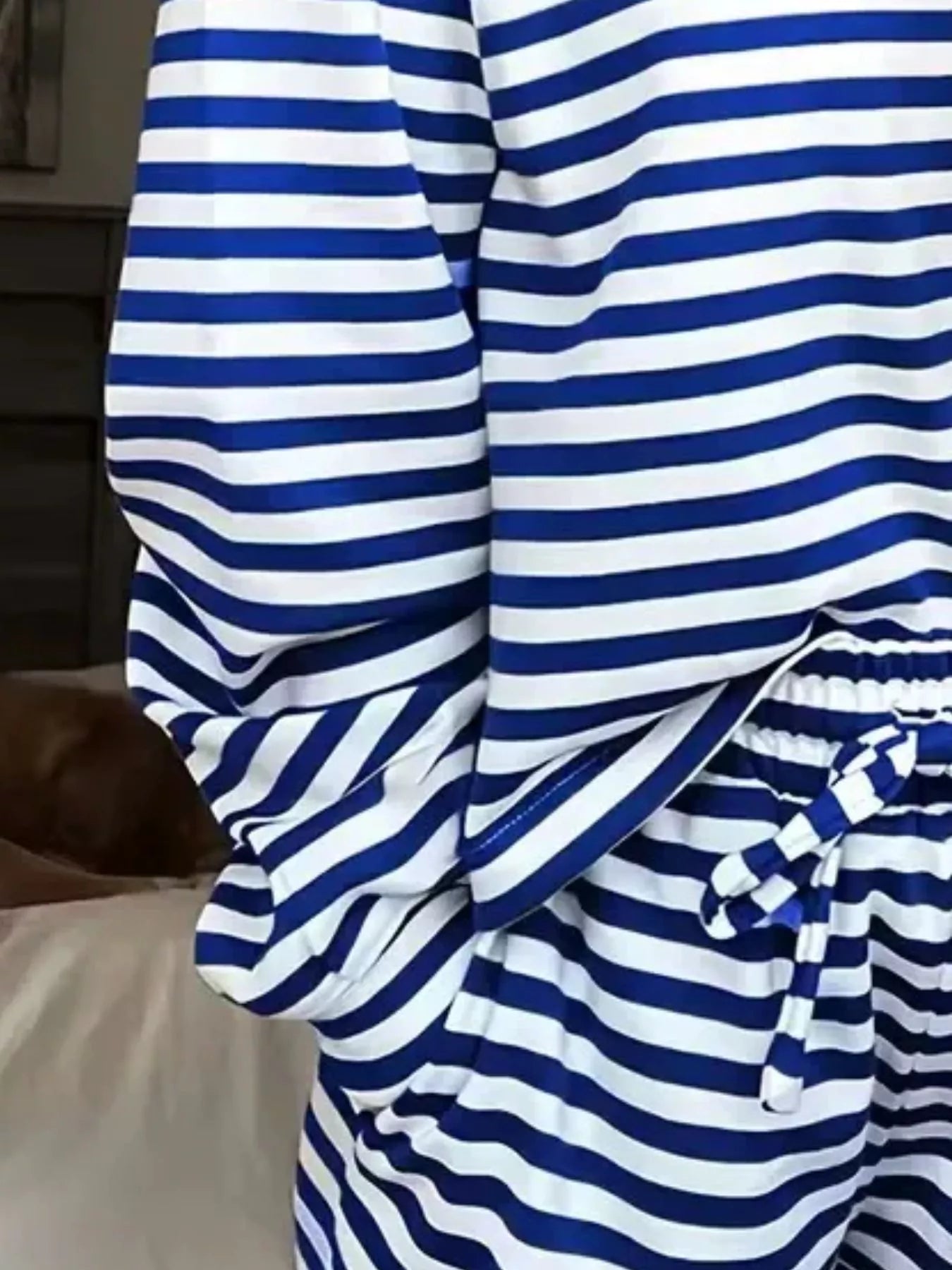 Striped Dropped Shoulder Top and Pants Set