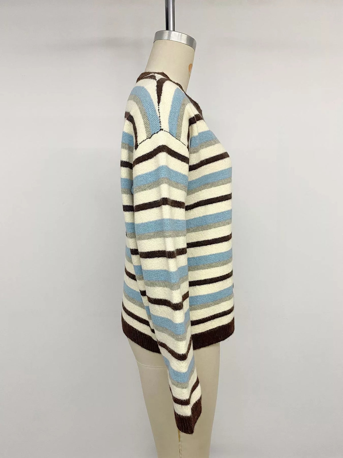 Striped Crew Neck Button-Down Cardigan