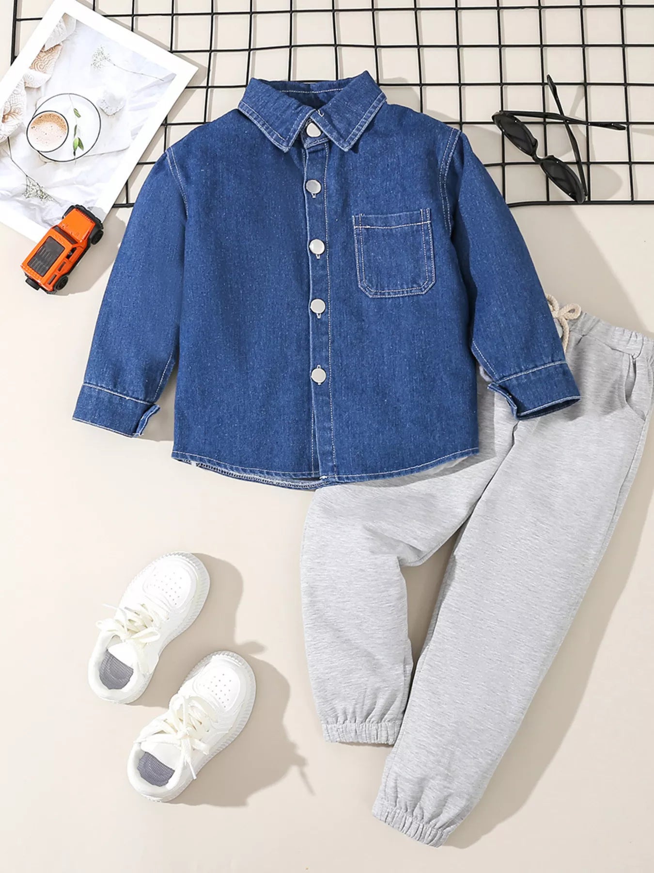 Children's Denim Shirt and Drawstring Joggers Set