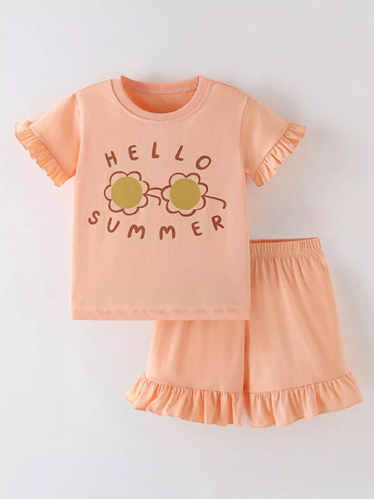 Children's Hello Summer Ruffle Trim Tee and Shorts Set