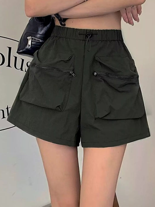 High Waist Cargo Shorts with Pockets