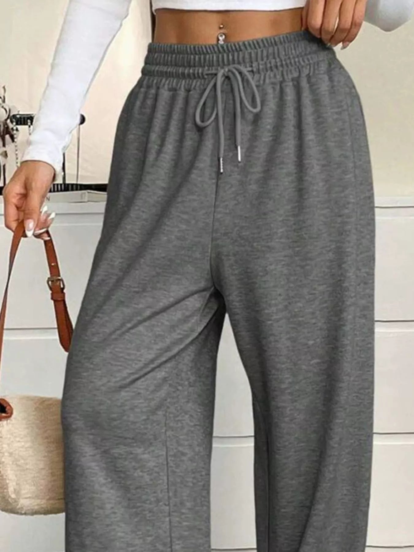 High-Waisted Wide-Leg Pants with Drawstring