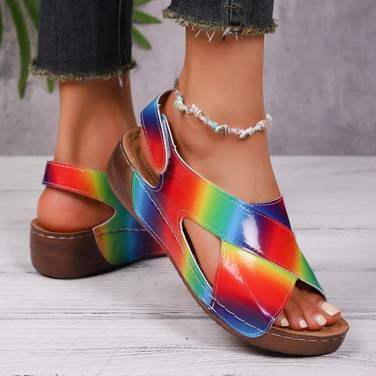 Colorful Cutout Wedge Sandals