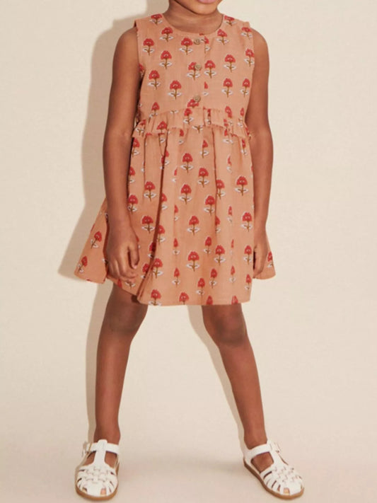 Children's Floral Print Sleeveless Ruffle Dress