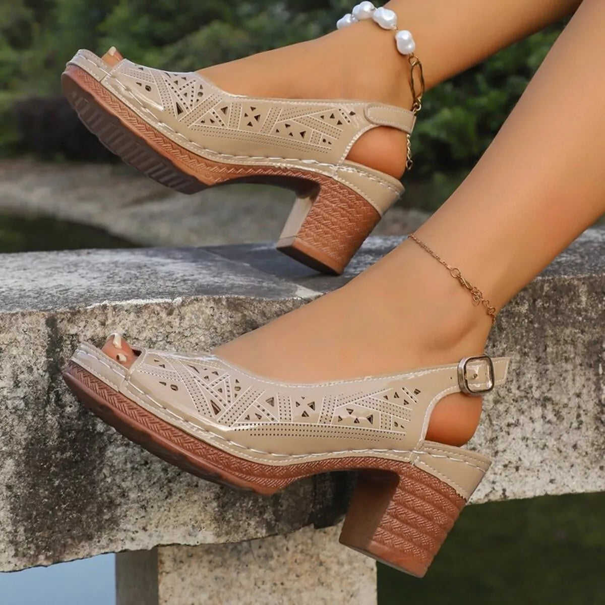 Open Toe Block Heels Sandals