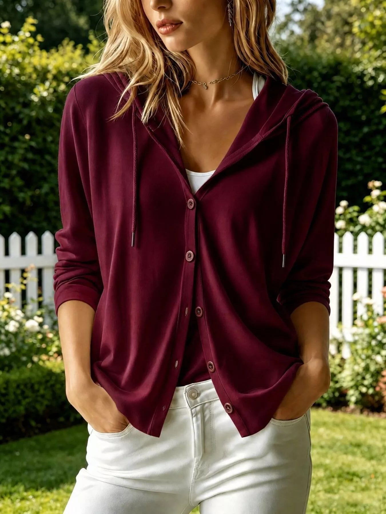 Casual Button-Down Hooded Cardigan