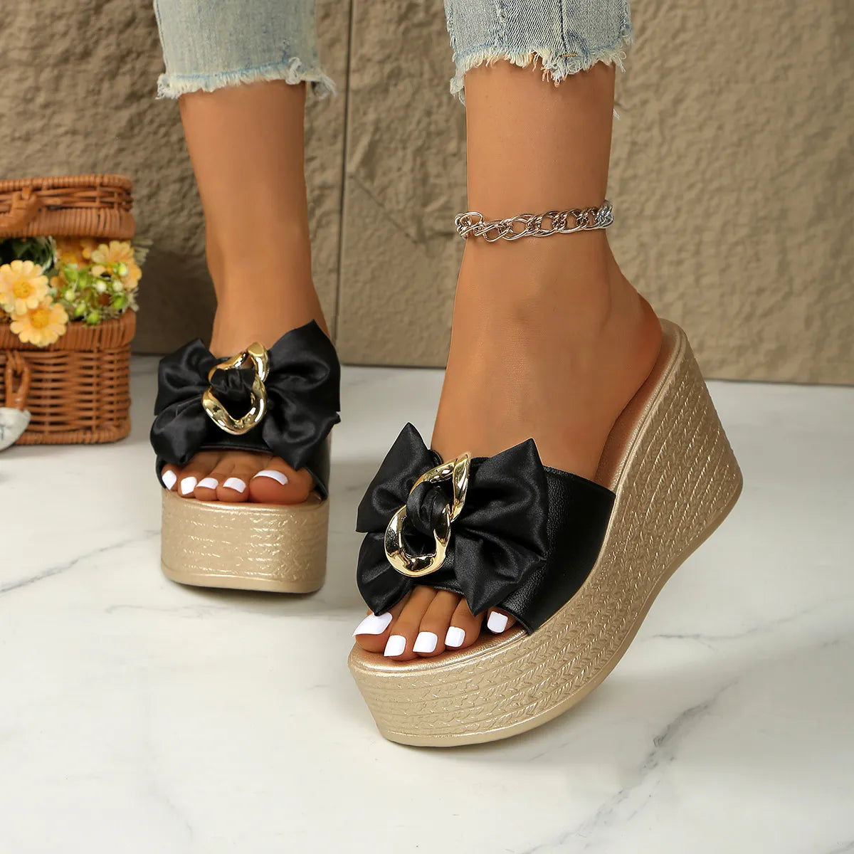 Bow Open Toe Platform Sandals