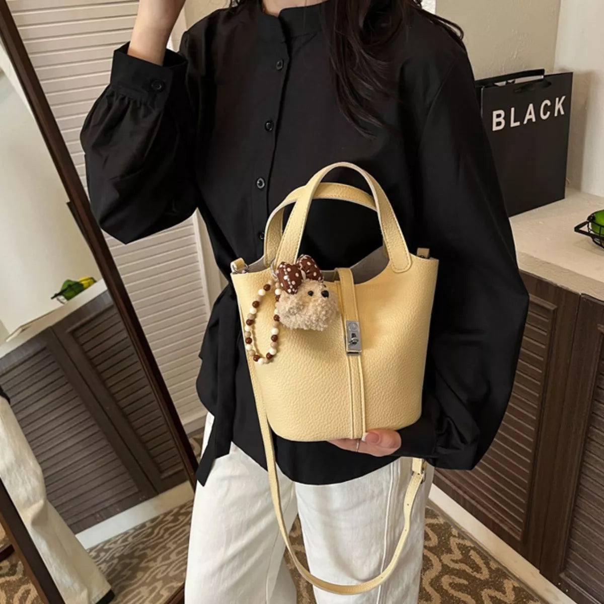 Leather Bucket Crossbody Bag