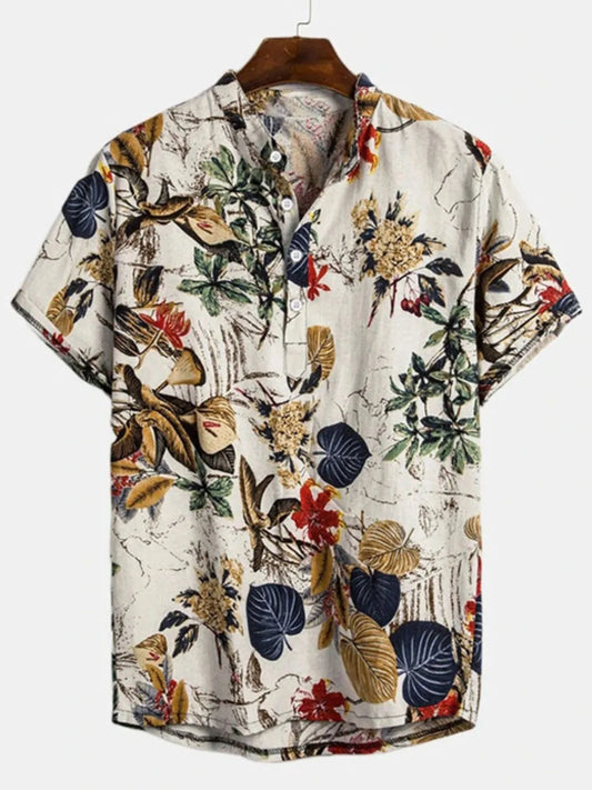 Men's Full Size Printed Button Up Short Sleeve Shirt Plus Size