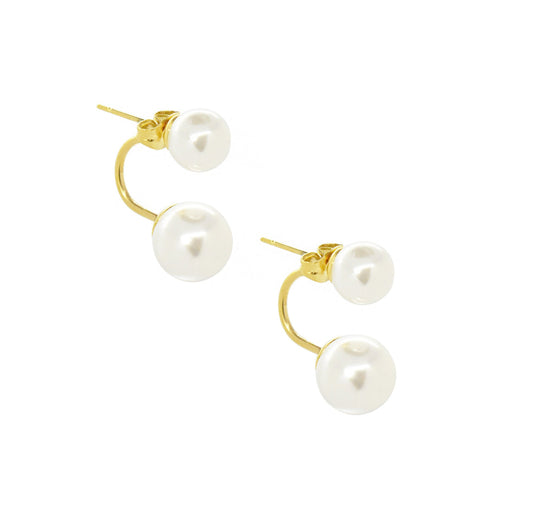 DION DOUBLE PEARL EAR JACKET STUD EARRINGS