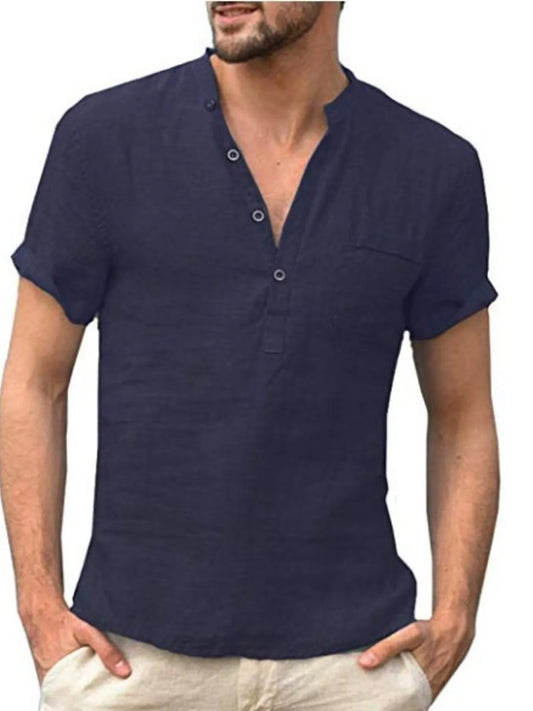 Men's Full Size Button Detail Short Sleeve Blouse Plus Size