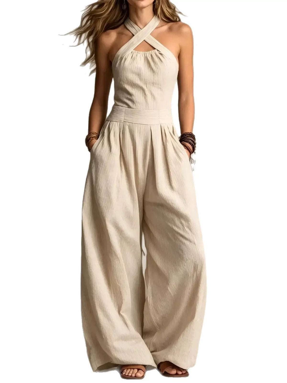 Full Size Halter Neck Wide-Leg Jumpsuit Plus Size